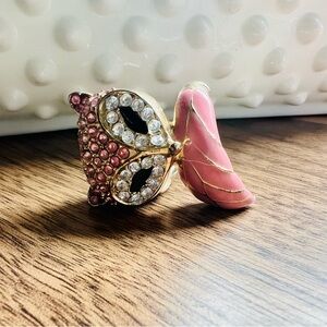 Pink Fox Rhinestone Ring Vintage Glam